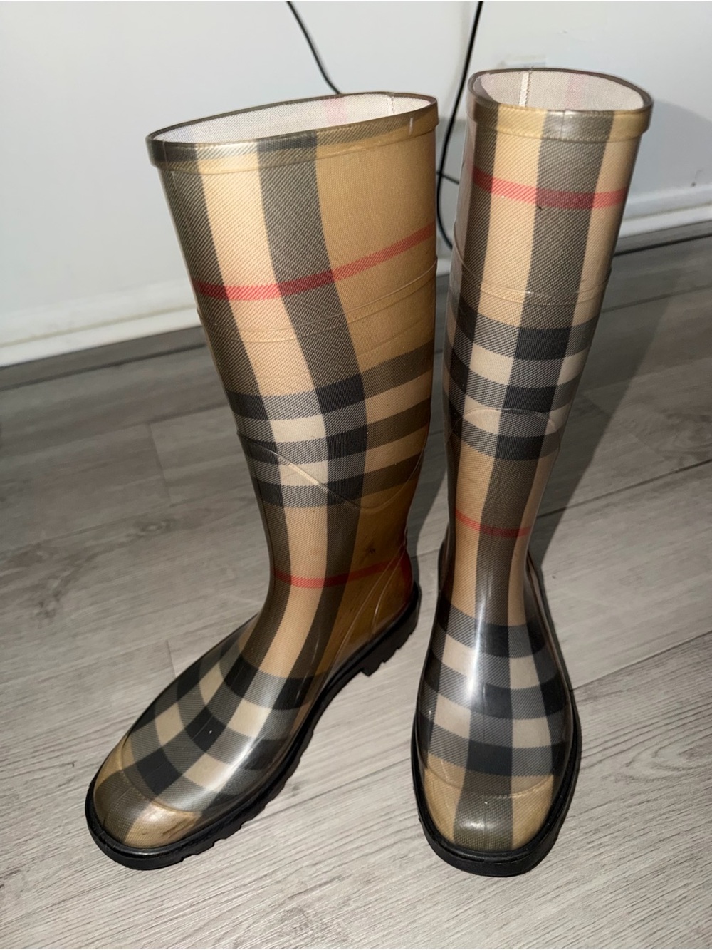 Burberry Beige Plaid Women's Rain Boots
